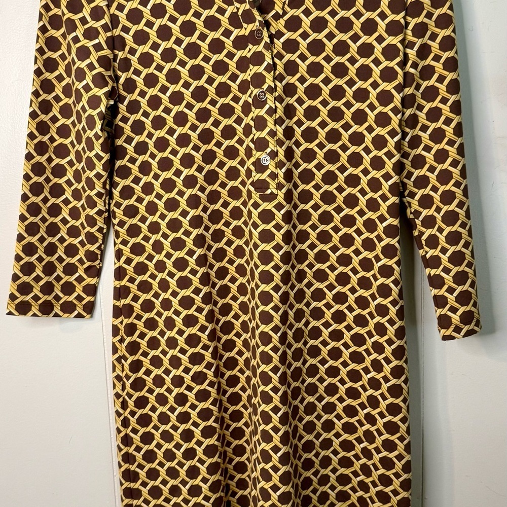 J. McLaughlin Carly Catalina Sheath Dress Chain Pattern Brown S